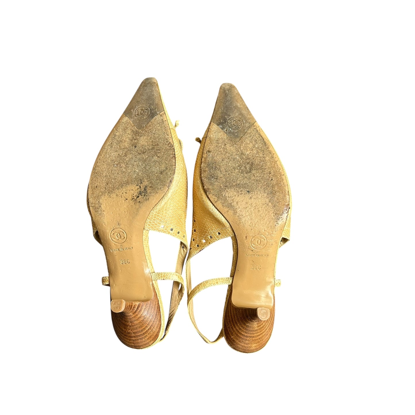 Vintage Chanel CC logo beige lizard slingback heels/ 36