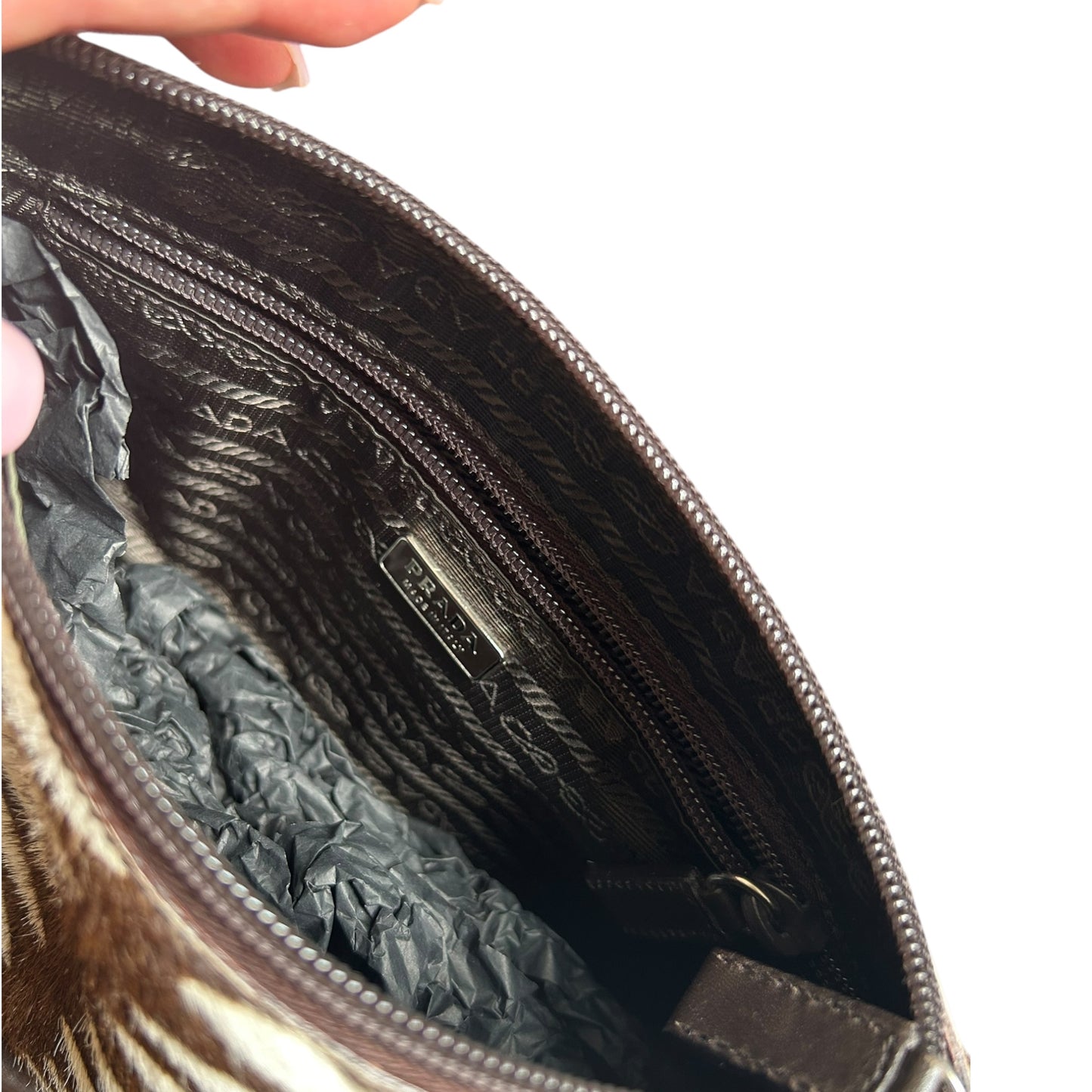 Vintage Prada pony hair zebra animal print shoulder bag