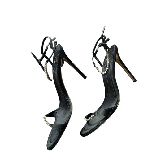 Dior black satin crystal heels / 40.5