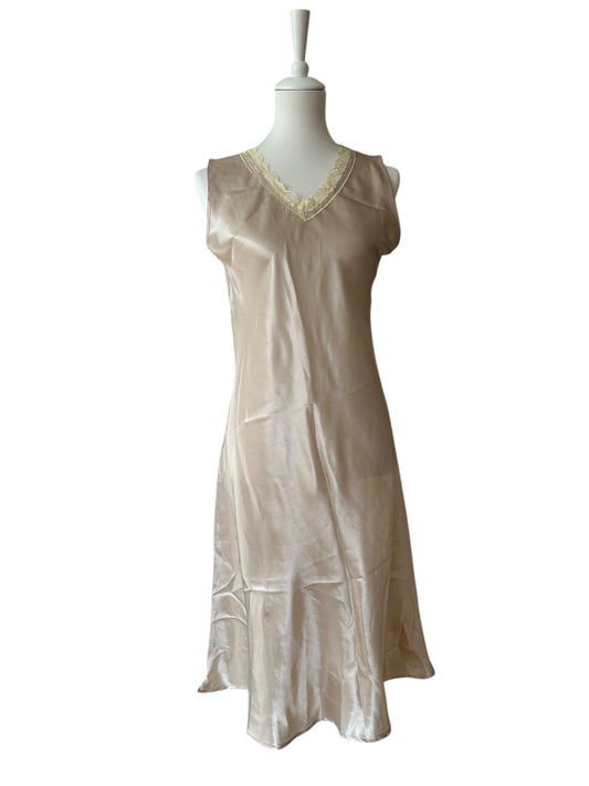 Vintage pure silk midi lace slip dress / XL