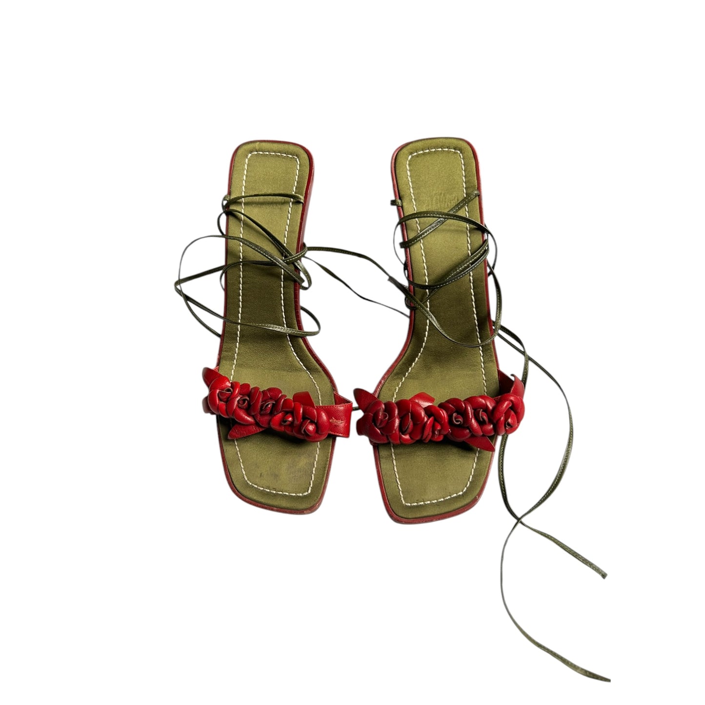 Vintage Valentino FW1999 floral rose wrap around sandal heels/ 38.5