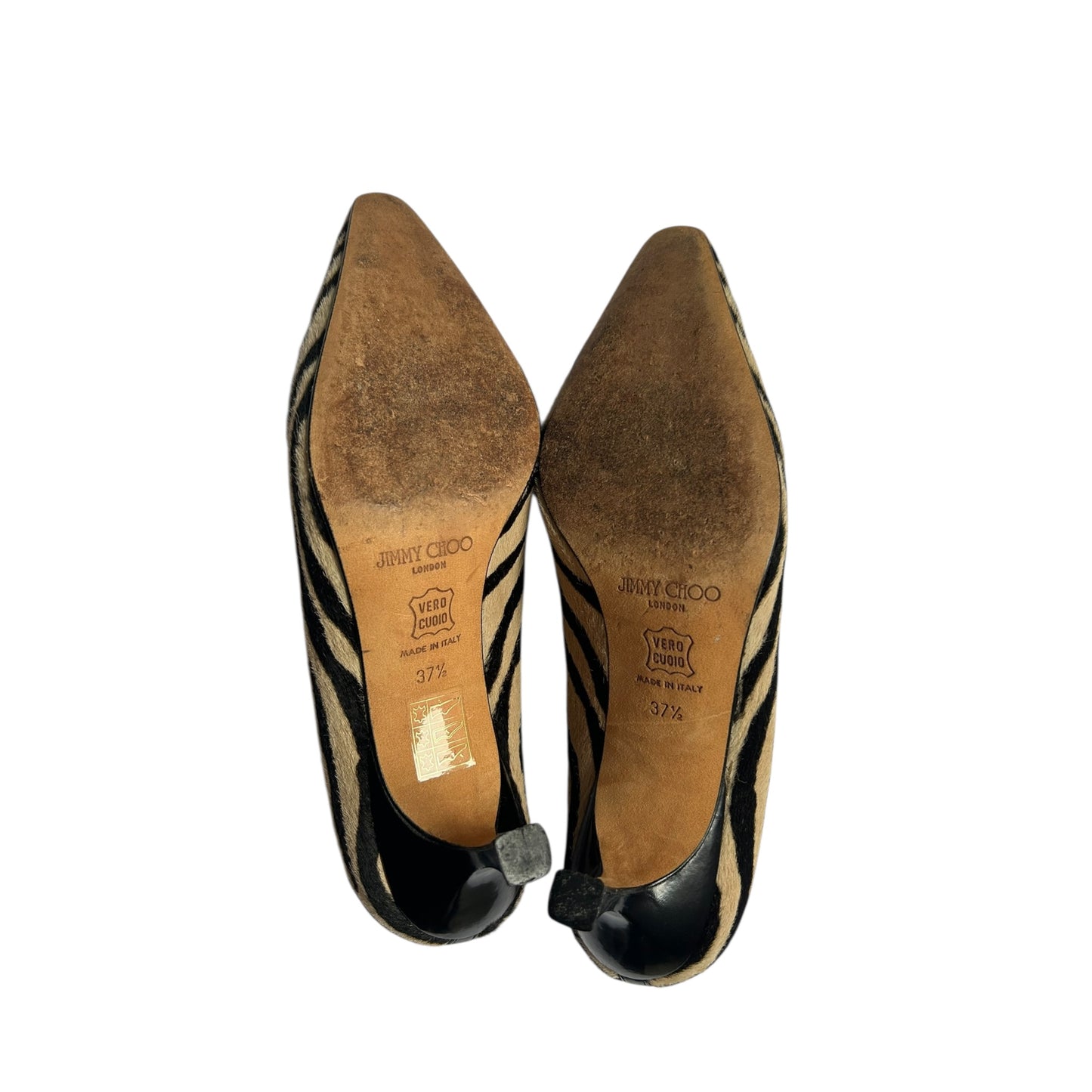 Vintage Jimmy Choo pony hair zebra print heels / 37.5