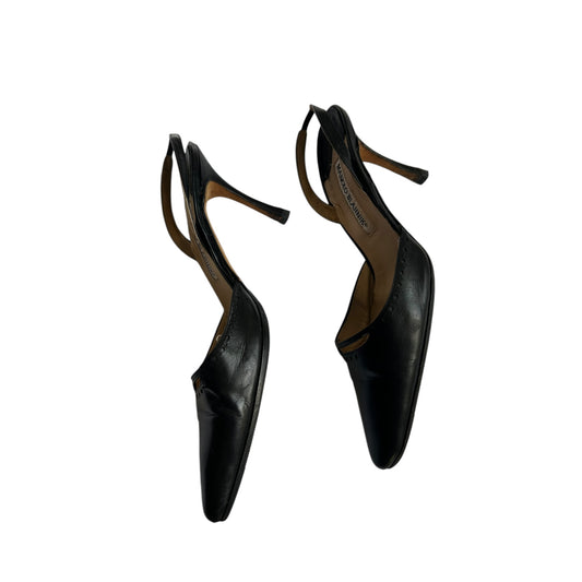 Vintage Manolo Blahnik black leather sling back heels / 37.5