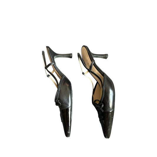 Vintage Chanel CC logo black leather slingback heels by Karl Lagerfeld/ 35.5