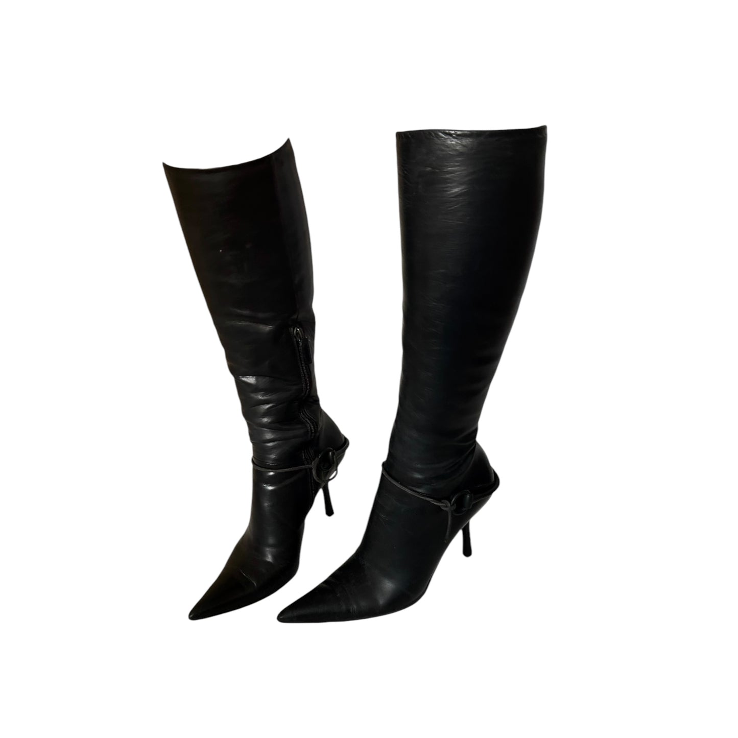Vintage Gucci by Tom Ford black leather knee high horse bit boots / 39