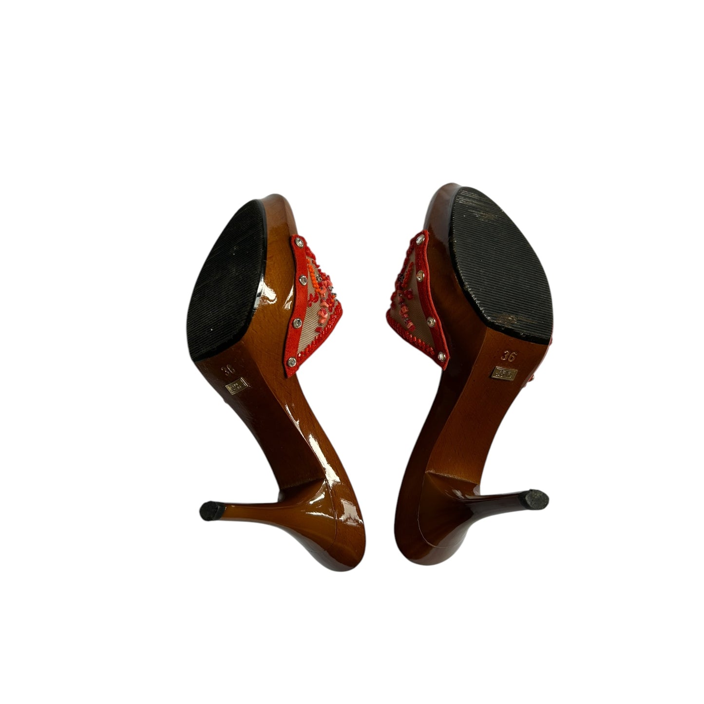 Vintage Rene Caovilla mesh red beaded mule heels / 36