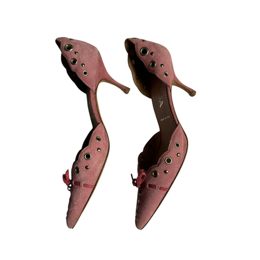 Vintage Prada pink suede eyelet heels / 35.5