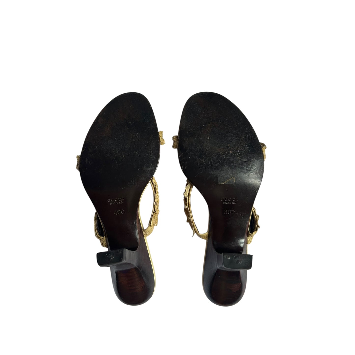 Vintage Gucci by Tom Ford butter snakeskin ruffle mule heels / 40
