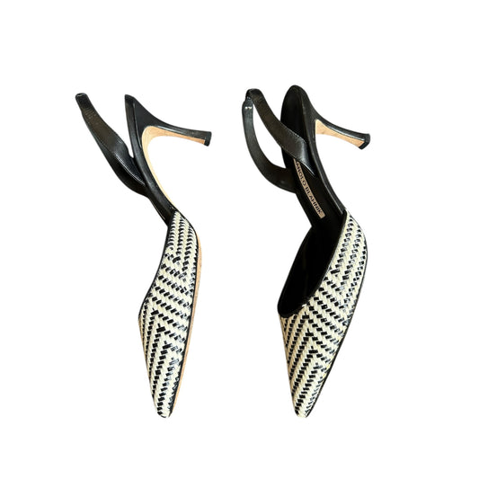 Vintage Manolo Blahnik black&white slingback patterned heels / 39
