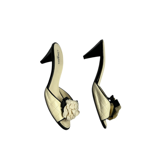 Vintage Chanel camellia quilted mule heels by Karl Lagerfeld/ 39.5