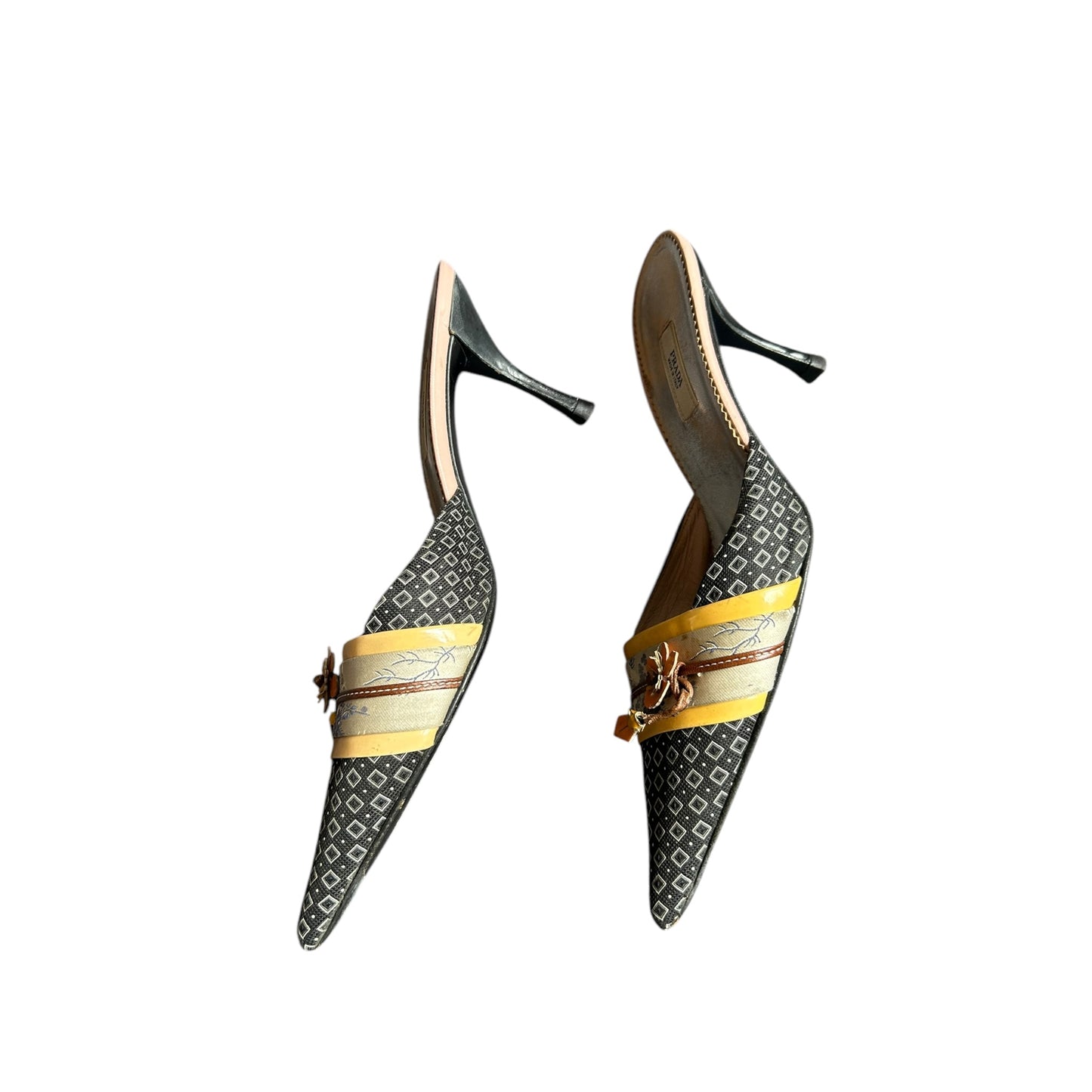 Vintage Prada floral cloth mule heels / 37