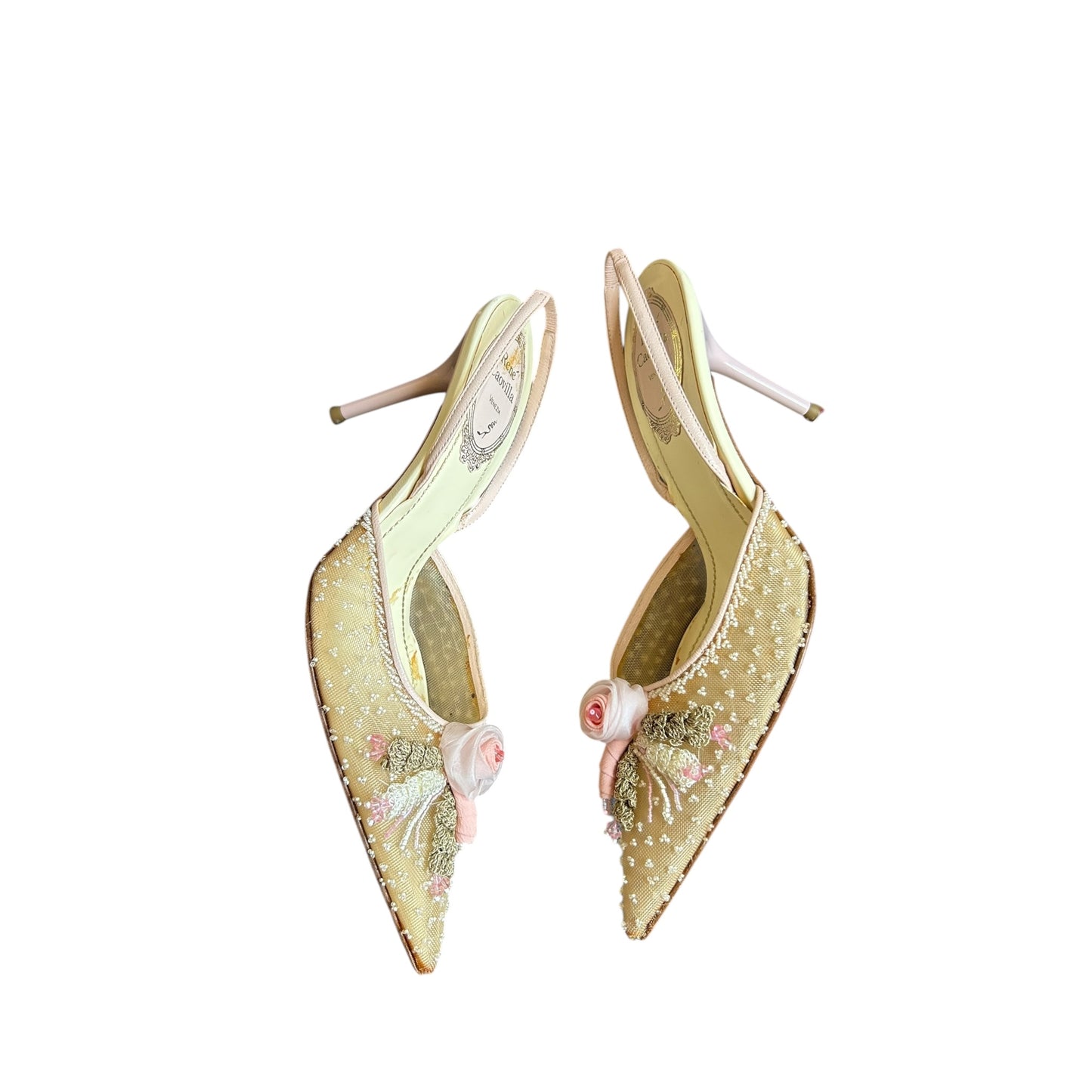 Vintage rare Rene Caovilla rosebud sequined slingback heels / 37