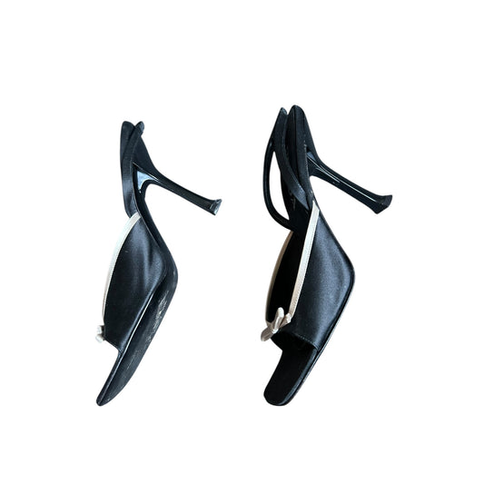 Vintage Prada 2000s black satin bow tie slingback heels / 40