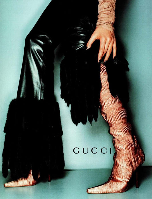 Vintage Rare Fall/Winter 1999 Gucci by Tom Ford gathered silk 4.5" heeled boots advertising campaign collector item / 36