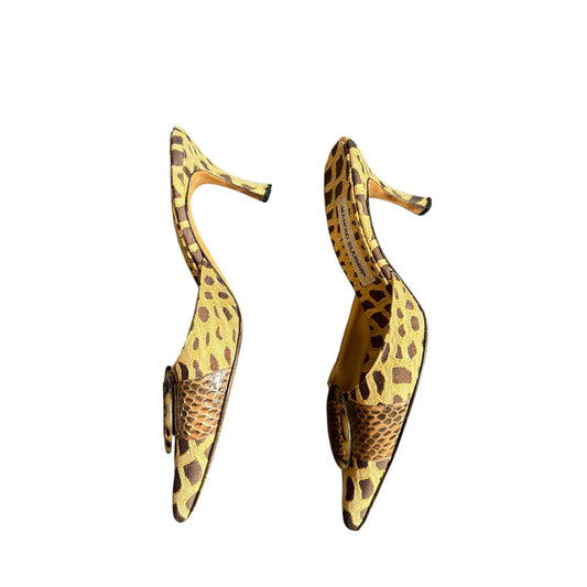 Vintage Manolo Blahnik animal print polka dot mule heels/ 39.5