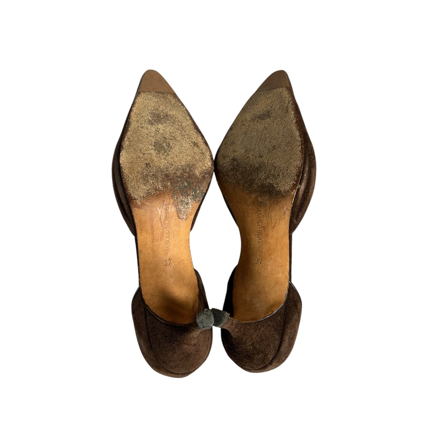 Vintage Manolo Blahnik brown suede pointy toe heels/ 37