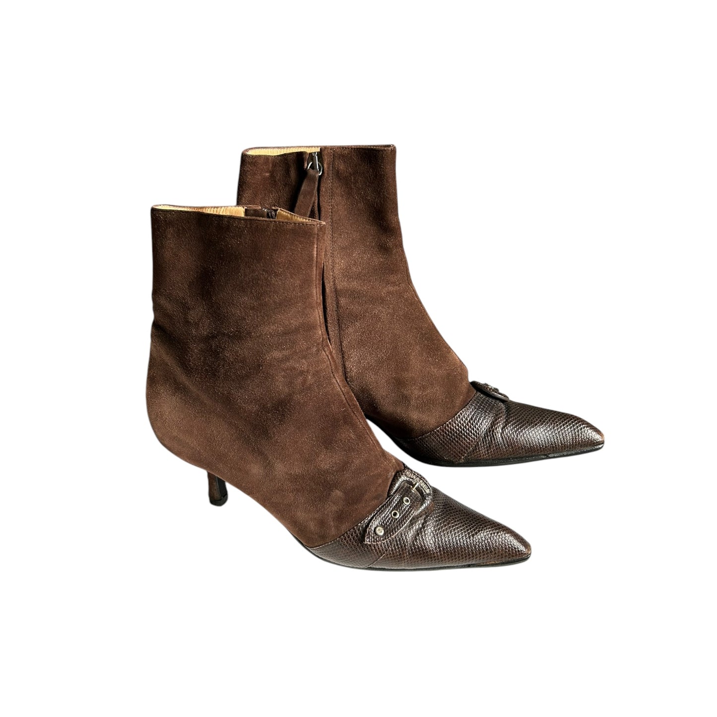 Vintage Chanel brown suede croc buckle ankle boots/ 37