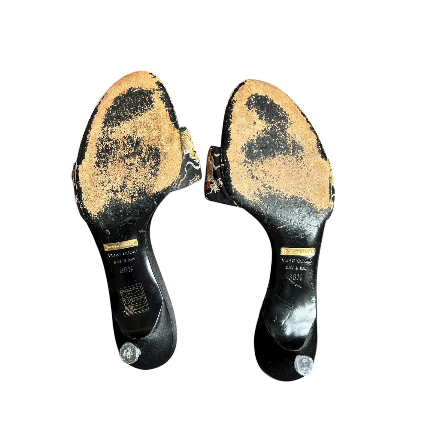 Vintage Dolce&Gabbana satin Chinese dragon embroidered design mule heels / 38.5