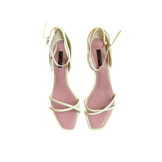 Vintage Louis Vuitton leather ivory two strap wedges / 37.5