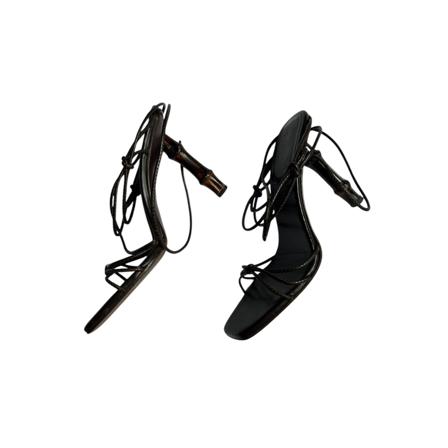Vintage Gucci by Tom Ford bamboo brown wrap around heels / 38