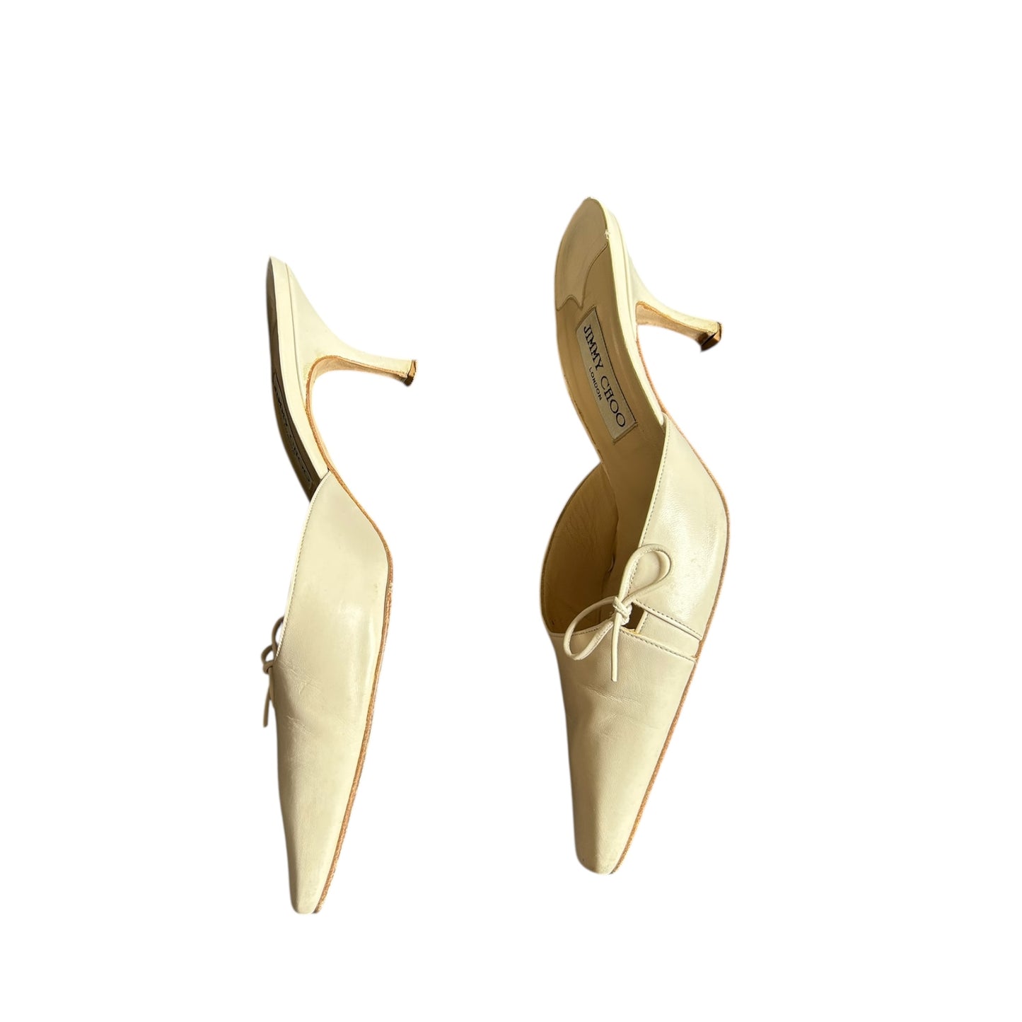 Vintage Jimmy Choo off white bow tie mule heels/ 38.5