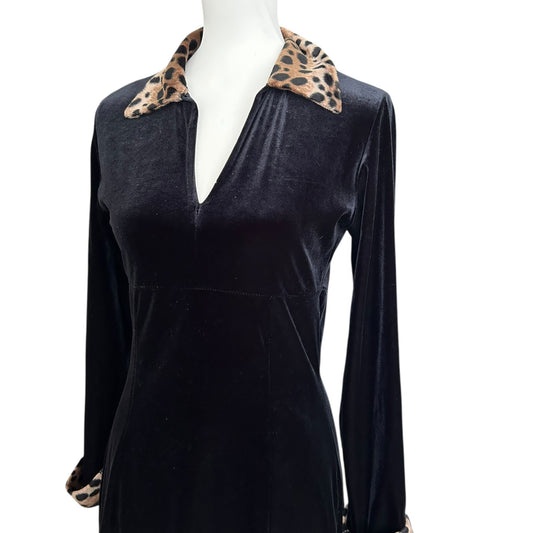 Vintage Versace velour leo print midi black dress