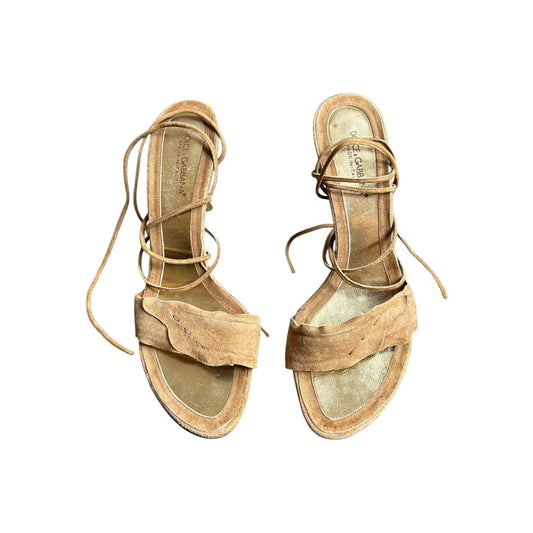 Vintage Dolce&Gabbana wrap around suede brown heels / 39