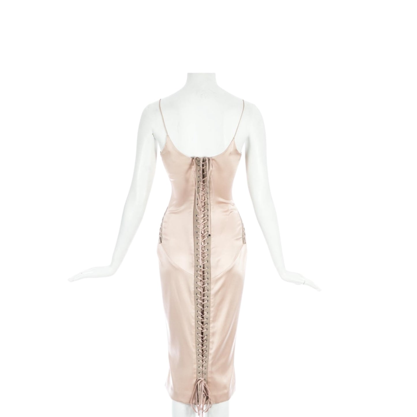 Dolce & Gabbana pink silk and leather lace up evening dress, S/S 2003