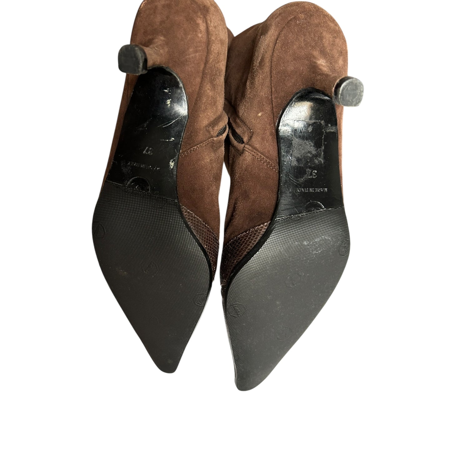 Vintage Chanel brown suede croc buckle ankle boots/ 37