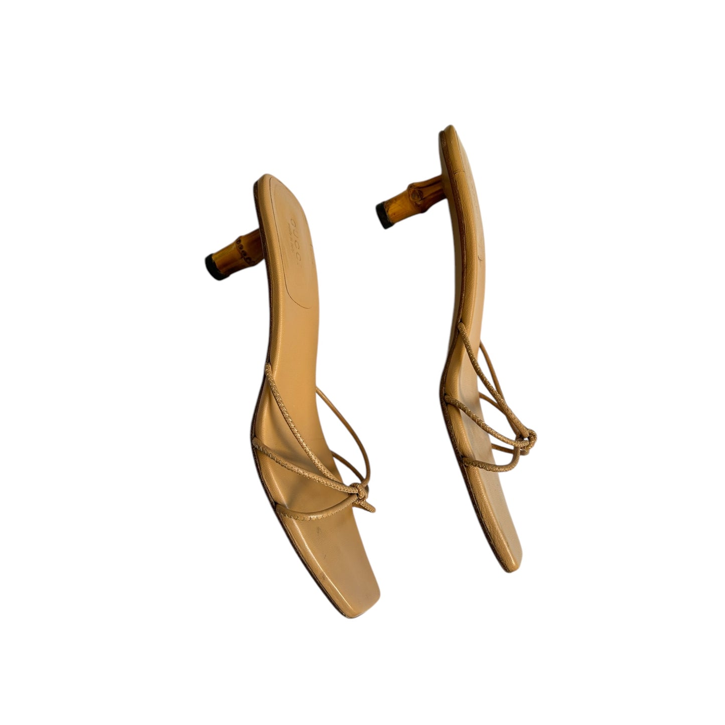 Vintage Gucci by Tom Ford tan bamboo mule heels / 38.5