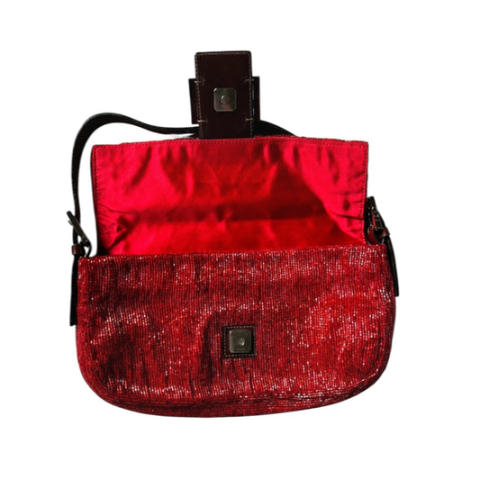Fendi Baguette Red Beaded Bag – Vintage FF Logo Clasp Shoulder Bag