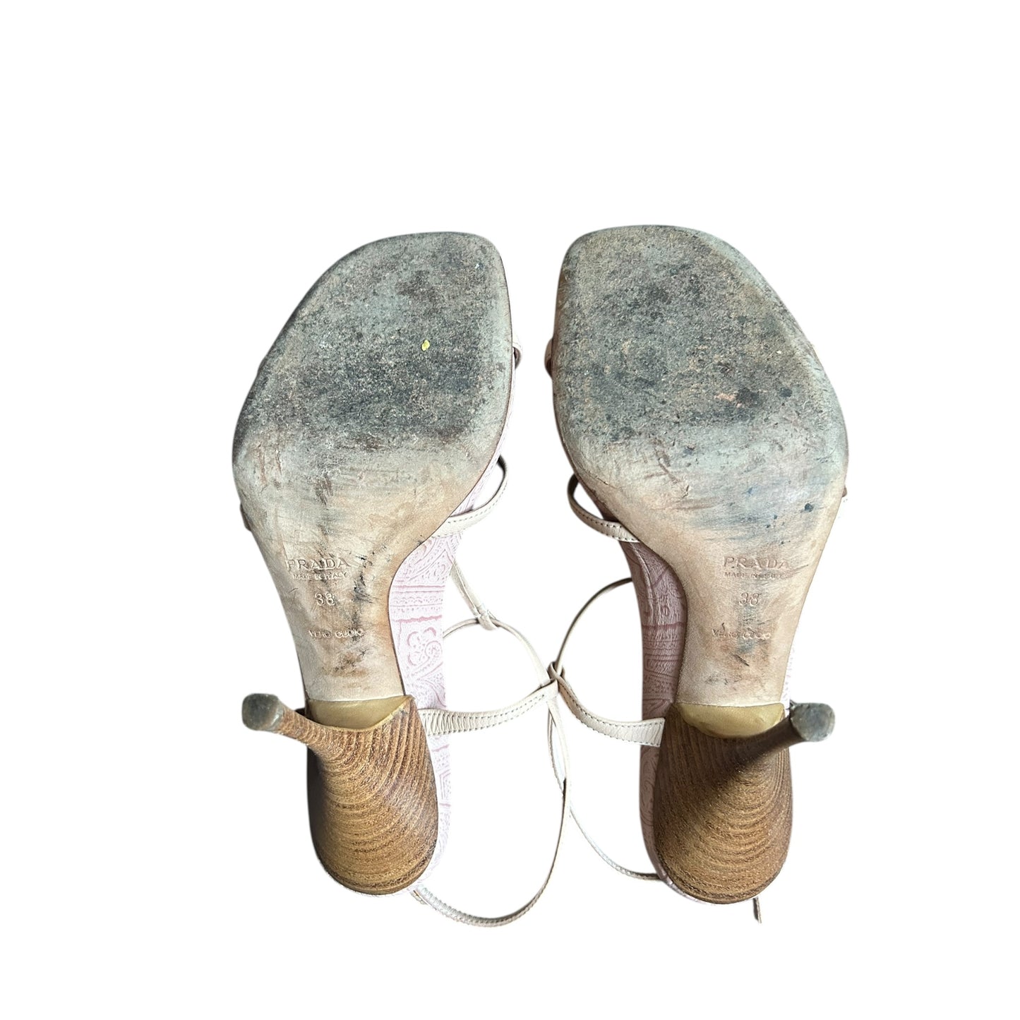 Vintage Prada nude strap sandal wooden heels / 38