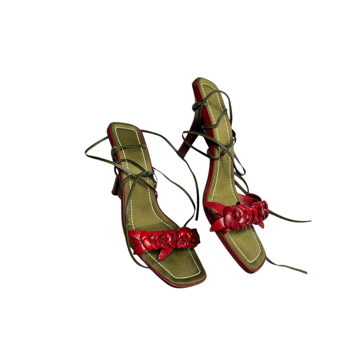 Vintage Valentino FW1999 floral rose wrap around sandal heels/ 38.5