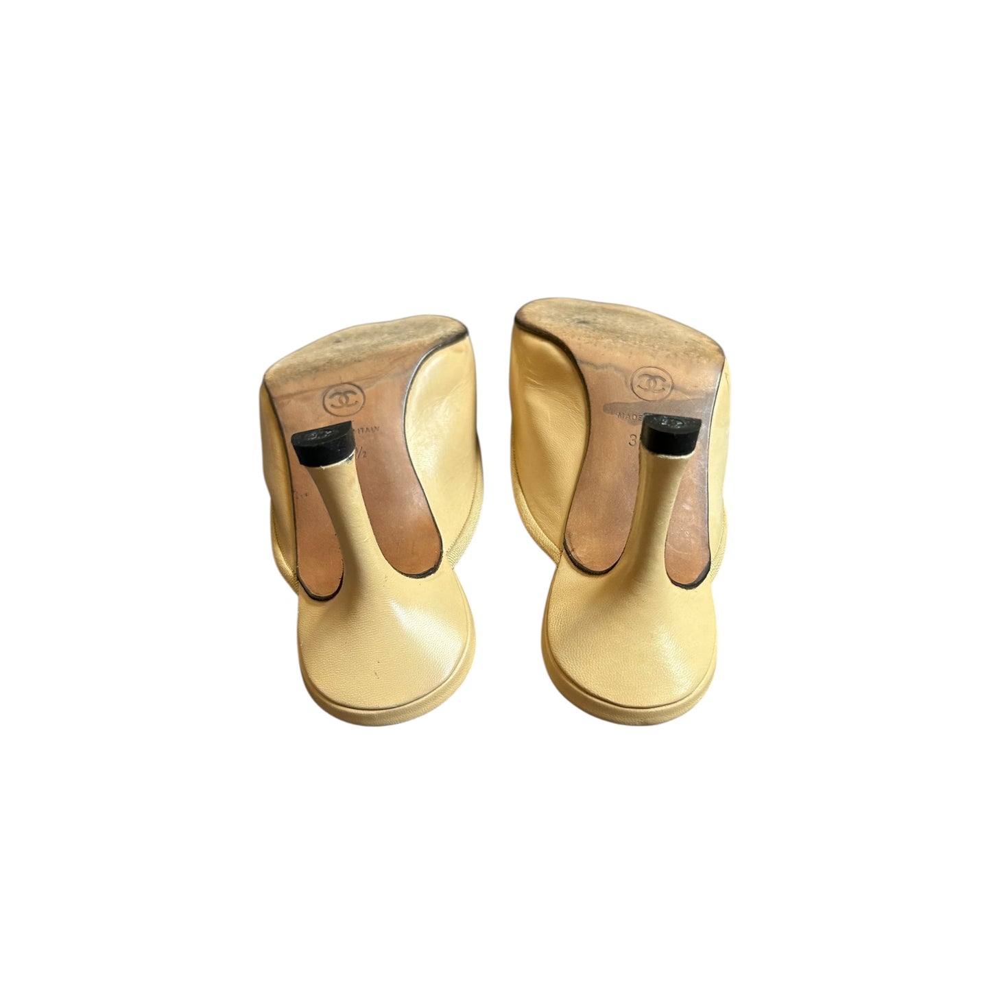 Vintage Chanel two tone CC logo mule heels by Karl Lagerfeld/ 37.5