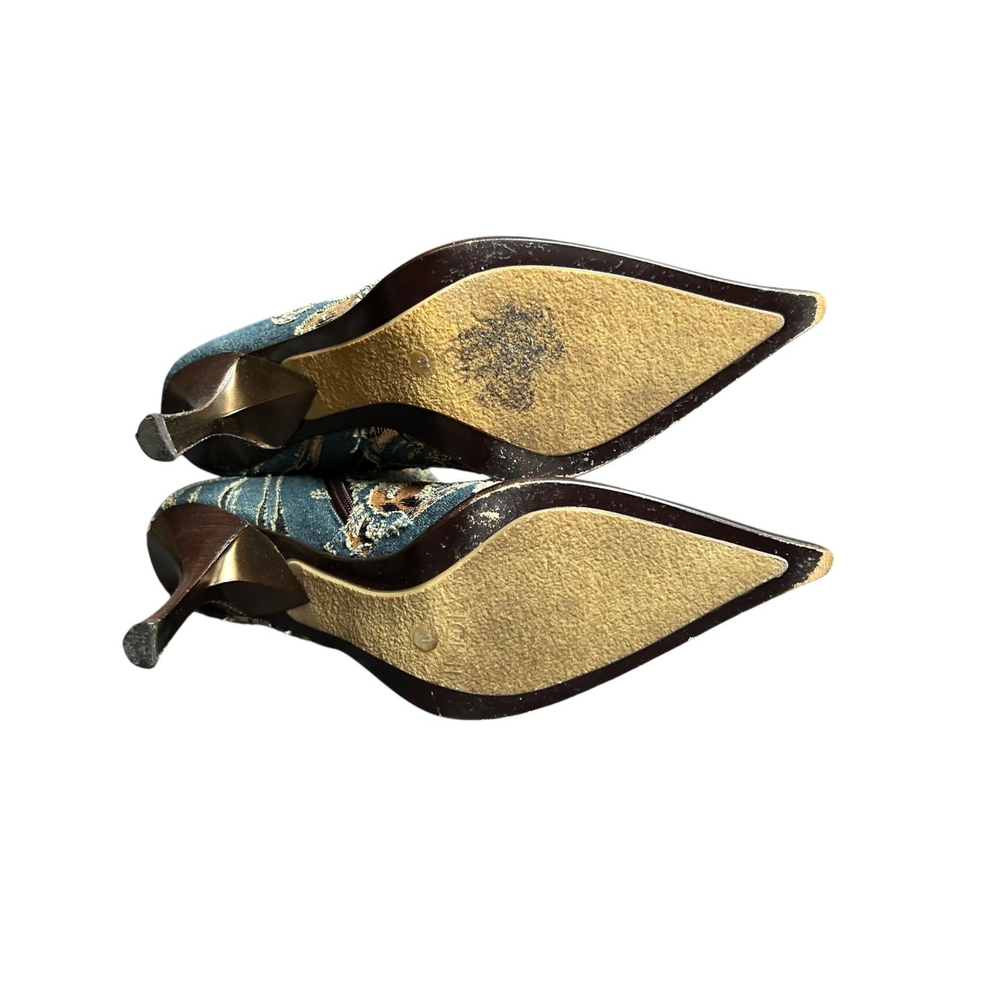 Vintage Roberto Cavalli S/ S 2002 Floral Laser-Cut Denim Leopard Boots 41