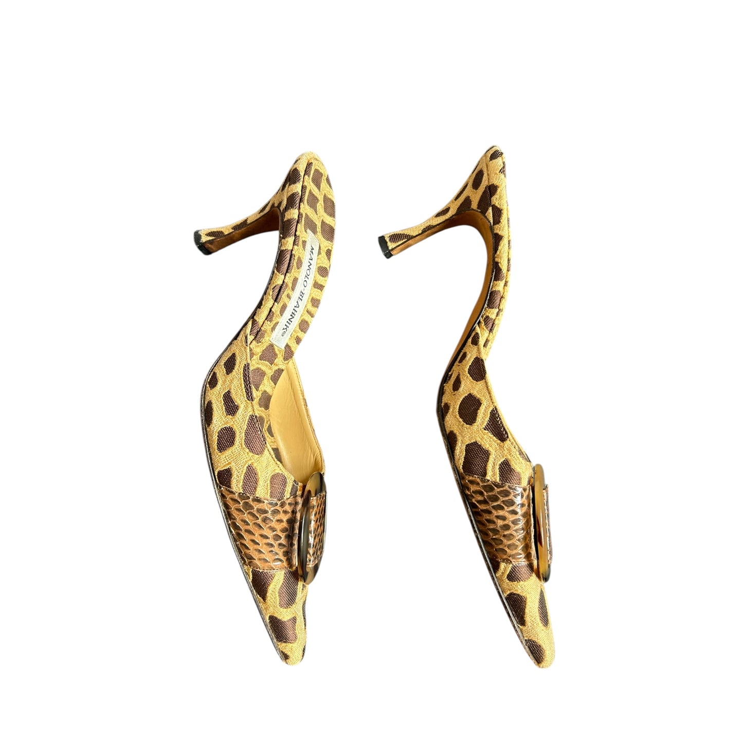 Vintage Manolo Blahnik animal print polka dot mule heels/ 39.5