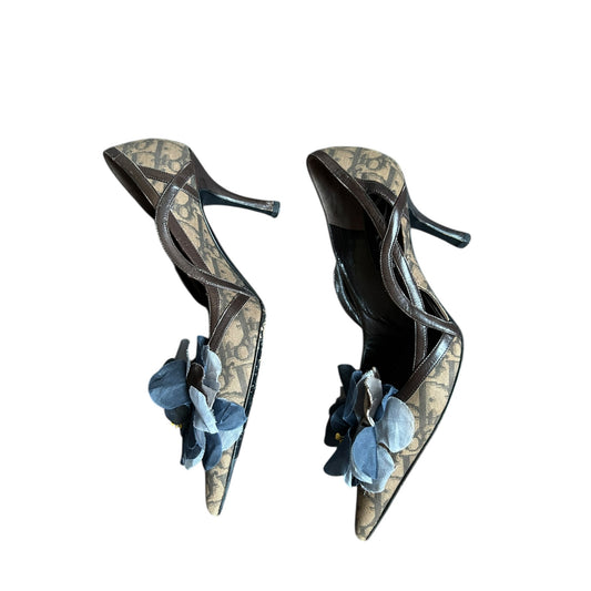 Christian Dior by John Galliano Vintage 2000's "Dior" Monogram Blue Flower Heels / 37