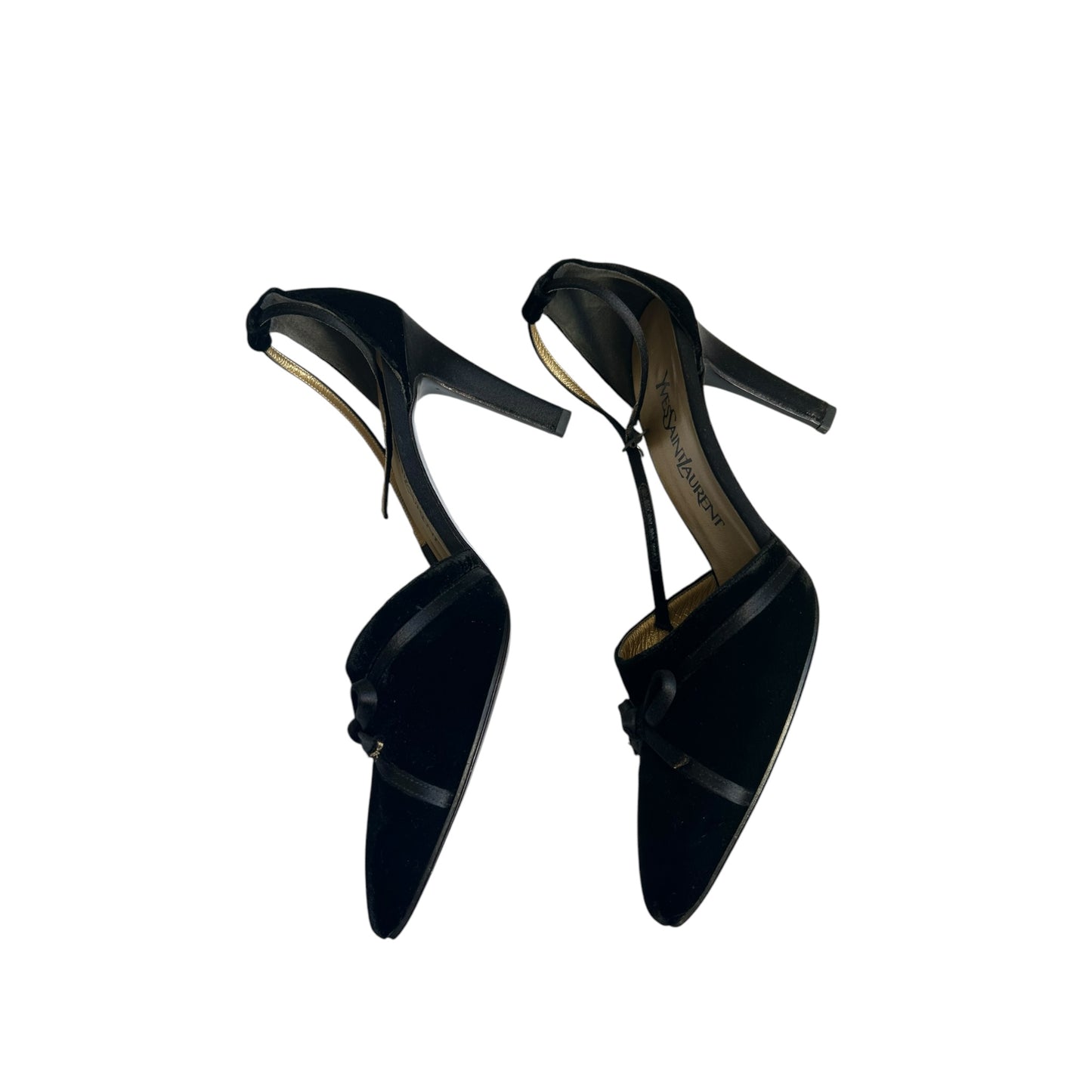 Vintage Yves Saint Laurent bow tie velour black heels / 37.5