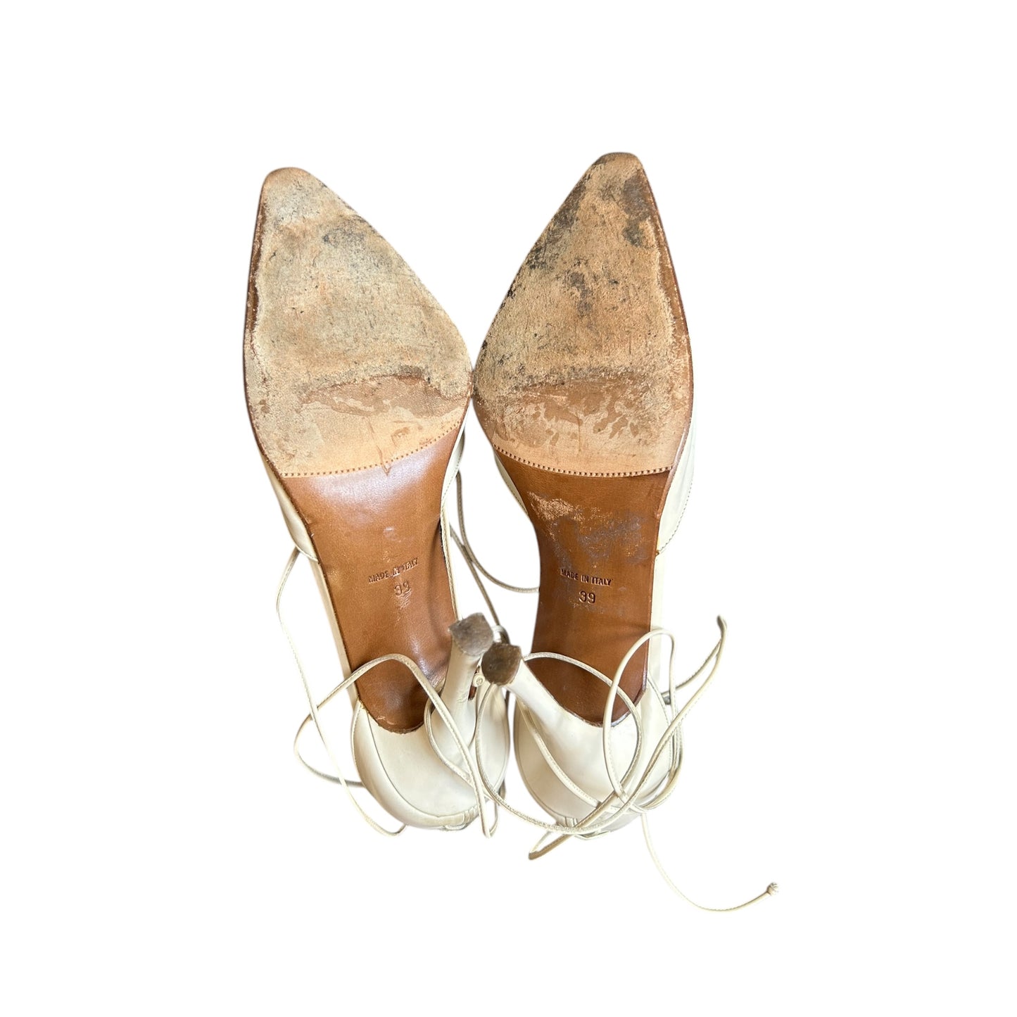 Vintage Dior ivory wrap around bow heels / 39