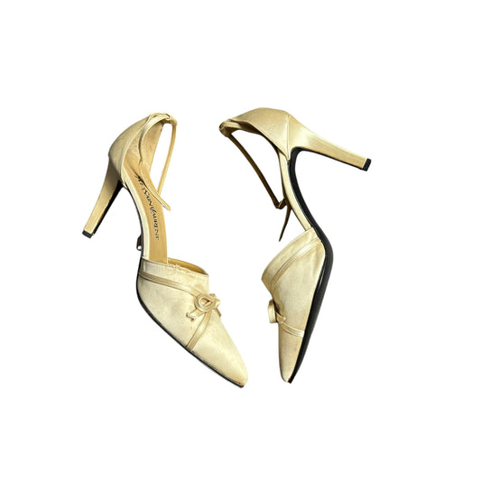 Vintage Yves Saint Laurent cream satin bow tie heels / 38.5