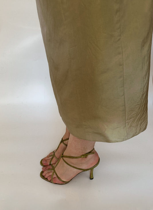 Vintage Manolo Blahnik green lizard skin strap sandal heels / 38