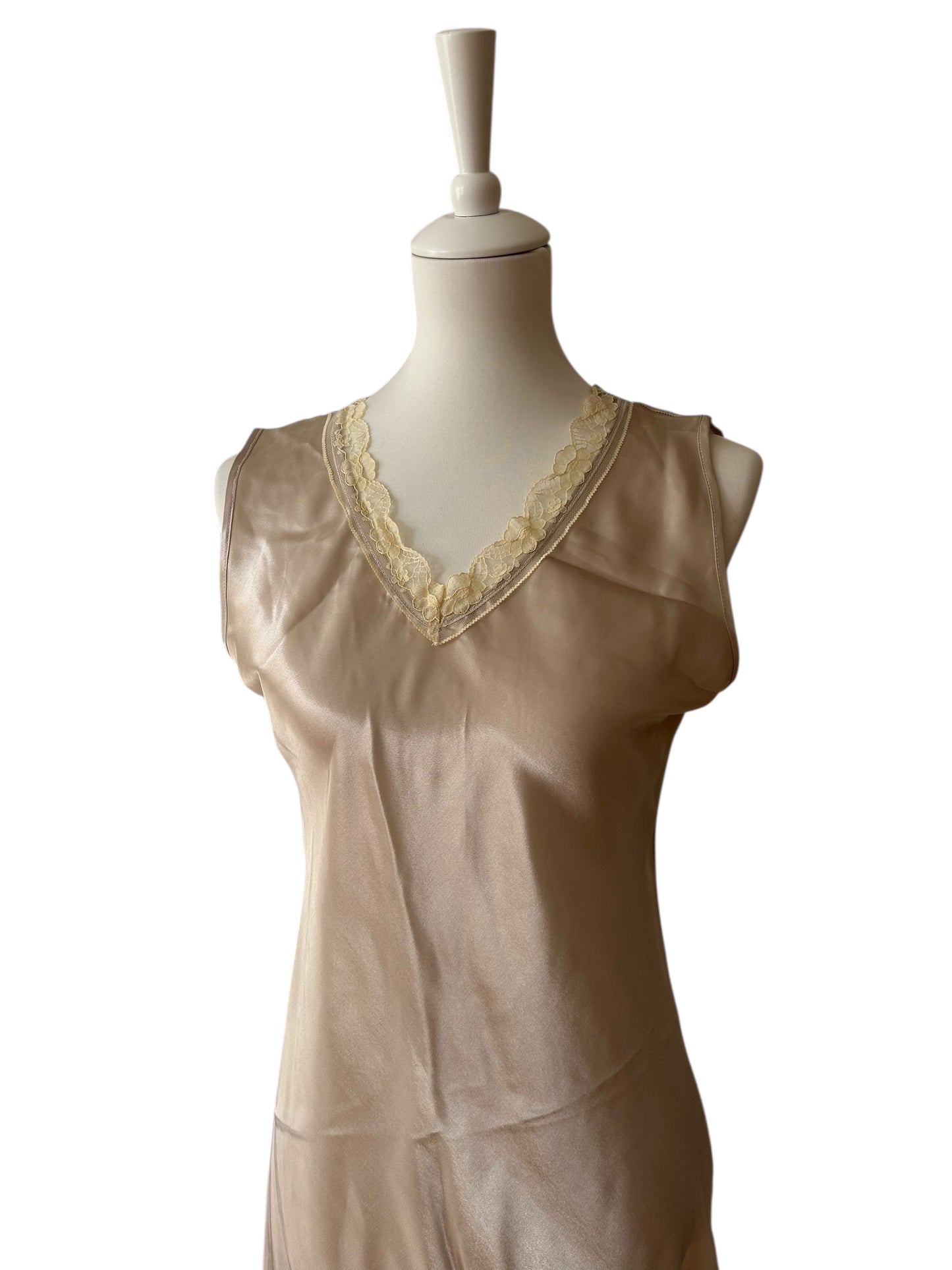 Vintage pure silk midi lace slip dress / XL