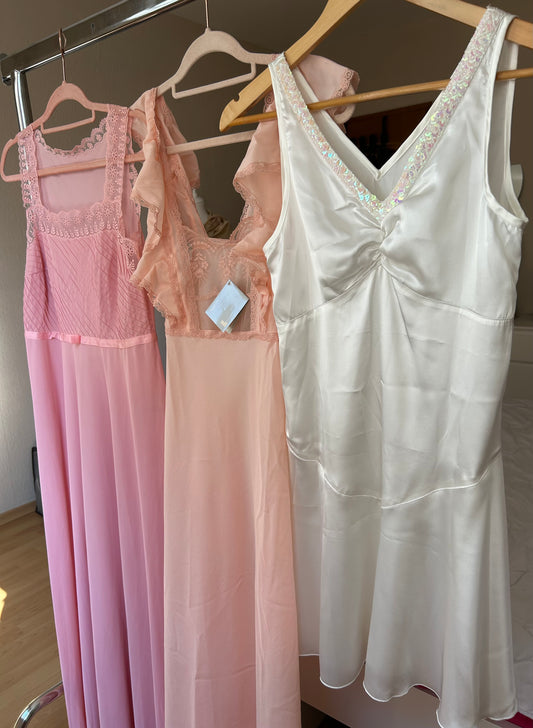 Vintage white silk sequin beaded slip dress / S