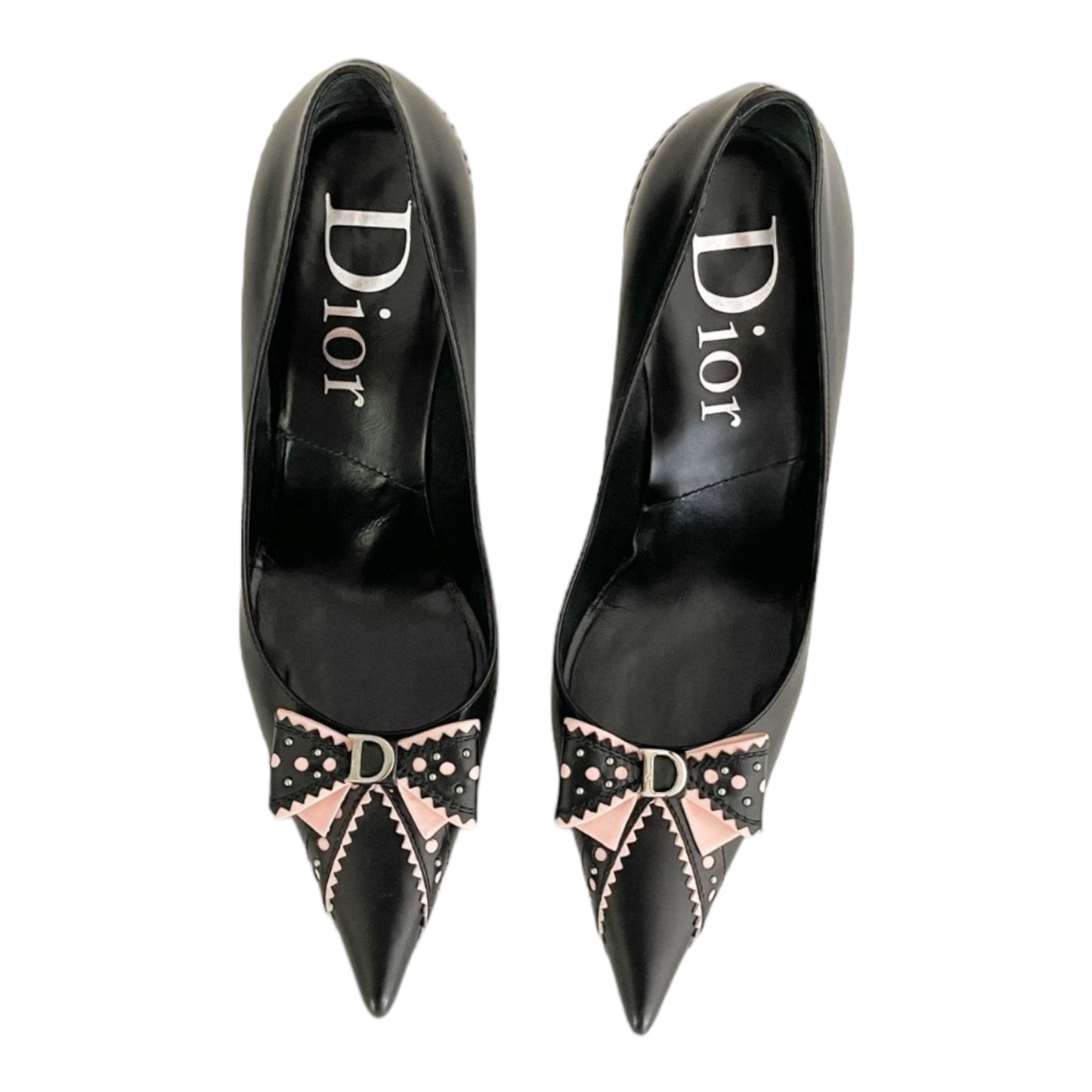 Vintage Dior black leather bow tie pumps/36.5