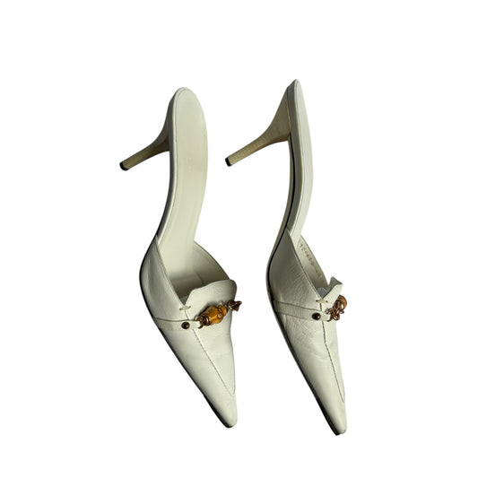Vintage Gucci by Tom Ford white leather bamboo mules / 40