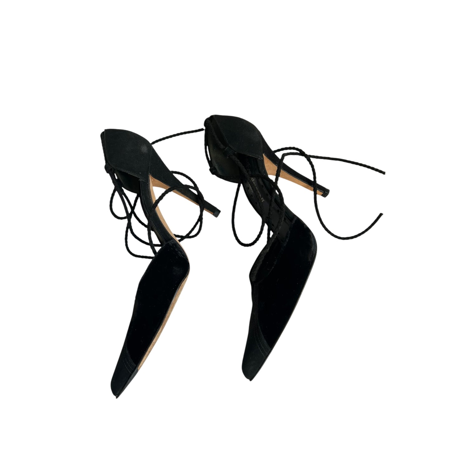 Vintage Yves Saint Laurent black velvet wrap around heels/ 36
