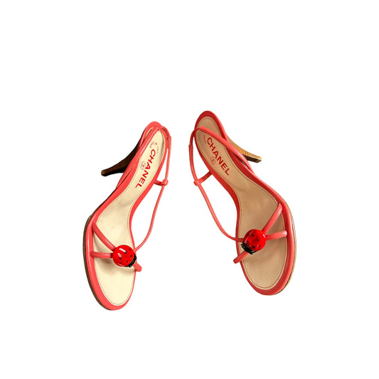Vintage rare Chanel ladybug red sling back heels / 36.5