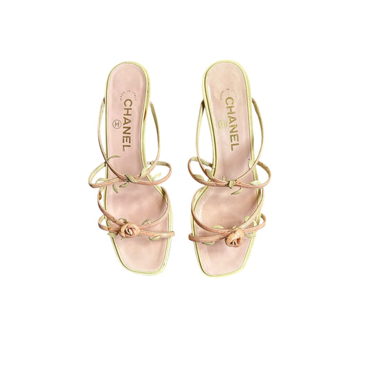 Vintage rare Chanel floral rosebud pink mule heels by Karl Lagerfeld/ 36