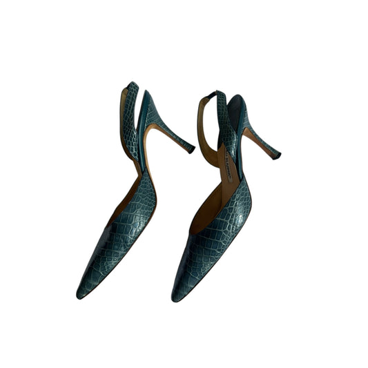 Vintage Manolo Blahnik croc blue Carolyn slingback heels/ 39.5
