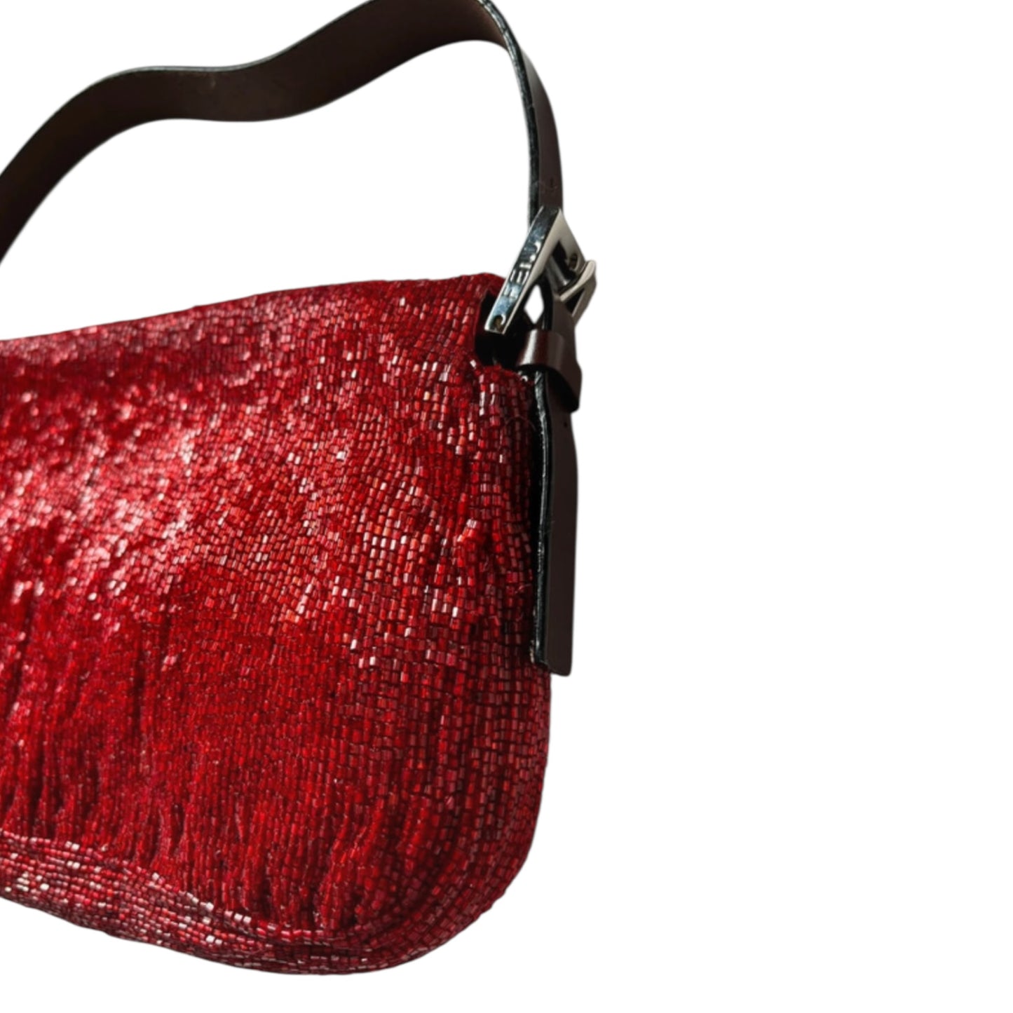 Fendi Baguette Red Beaded Bag – Vintage FF Logo Clasp Shoulder Bag